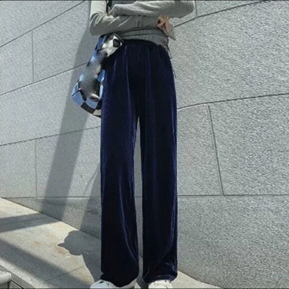 Pants - Velvet Navy Blue Pull‎ On Pants Relaxed Fit Wide Leg Size 22-24 Chic Lounge Even